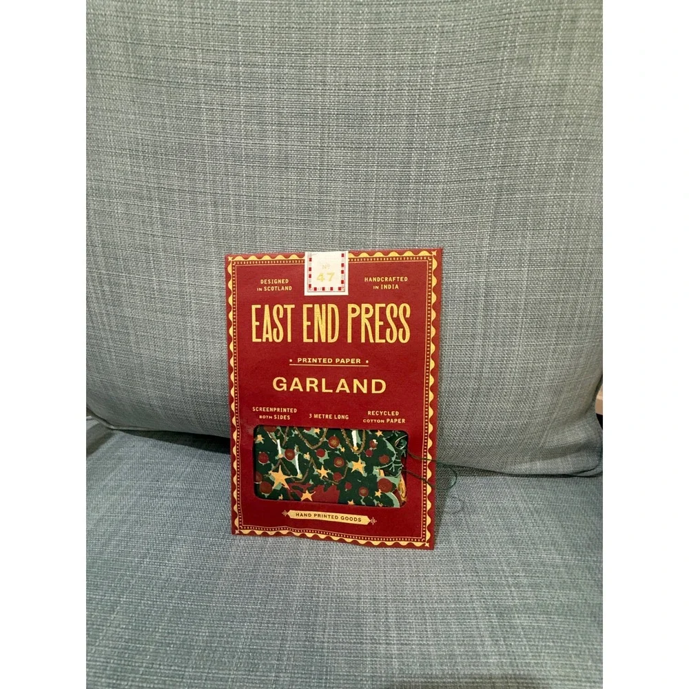 East End Press No 47 Christmas Garland 3M Recycled Cotton Paper Hand Printed NEW